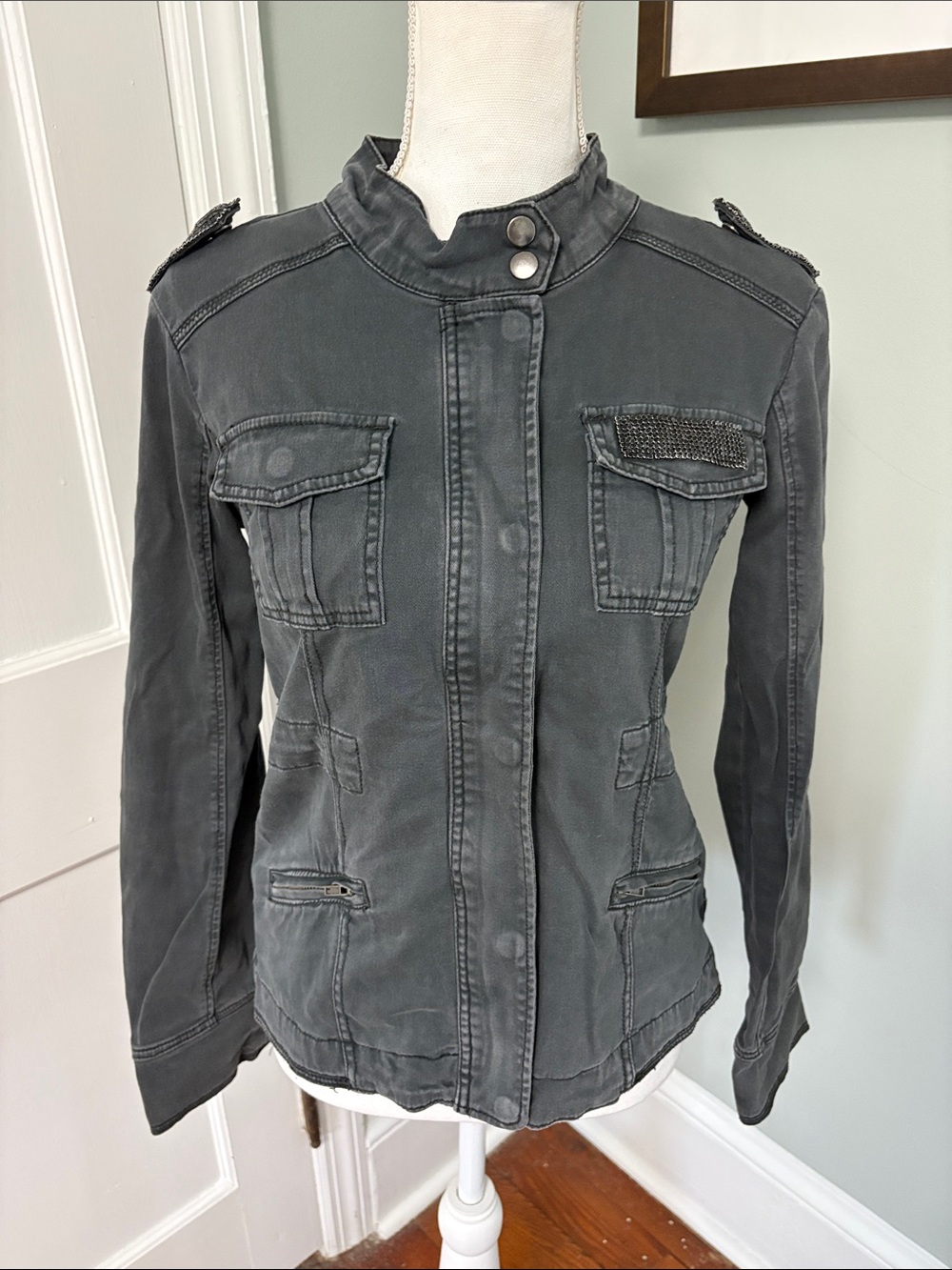 Vintage Havana Charcoal Military-Style Jacket Cotton Size Small